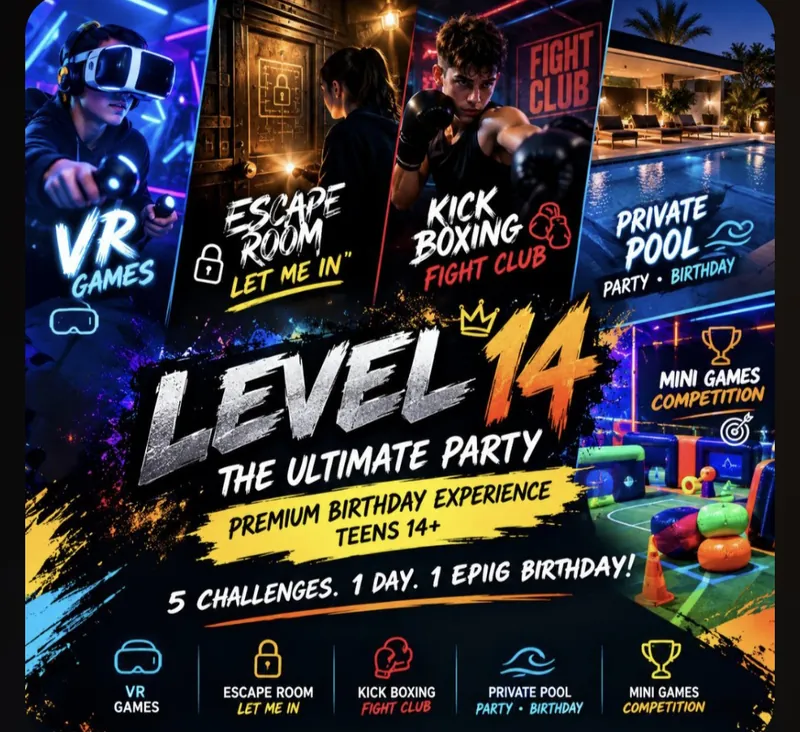 Level 14 — The Ultimate Party για εφήβους 14+: VR, escape room, kick boxing, private pool